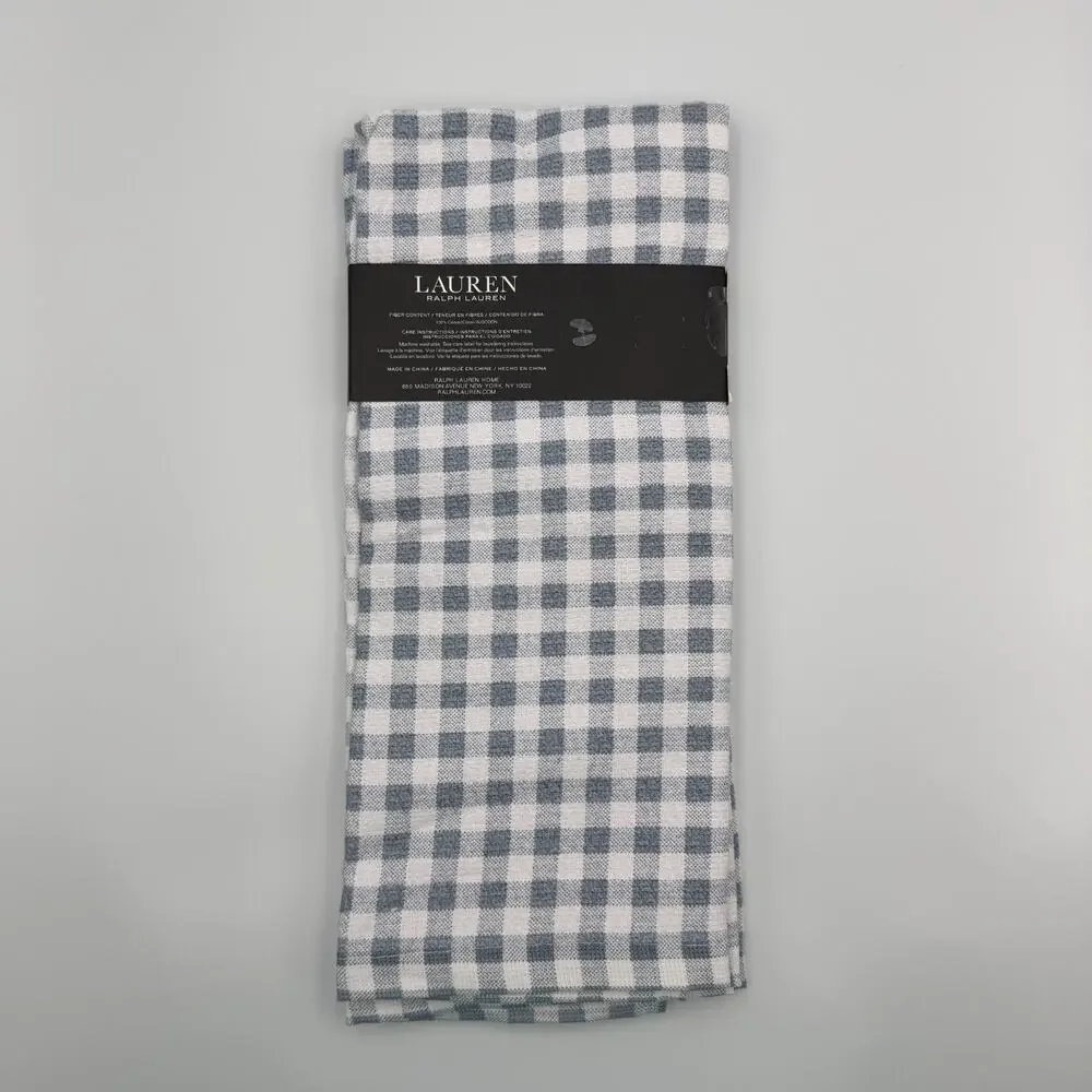 Lauren Ralph Lauren Kitchen Towels Set of 2 Blue White Gingham Check 17x28 NWT